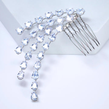 Silver Shimmering Droplets Bridal Hair Comb: Cubic Zirconia Wedding Accessory